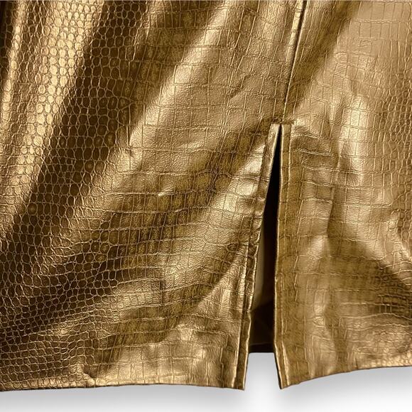 OCI Faux Leather Skirt Women's 11 Juniors Golden Brown Embossed Chic Modest New - Picture 7 of 12